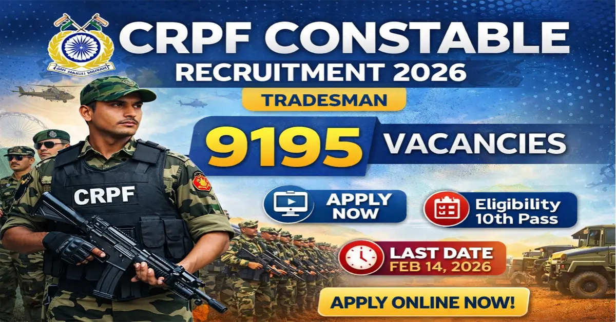 CRPF Constable Tradesman Recruitment Apply Online 2026 Out For 9195 Posts