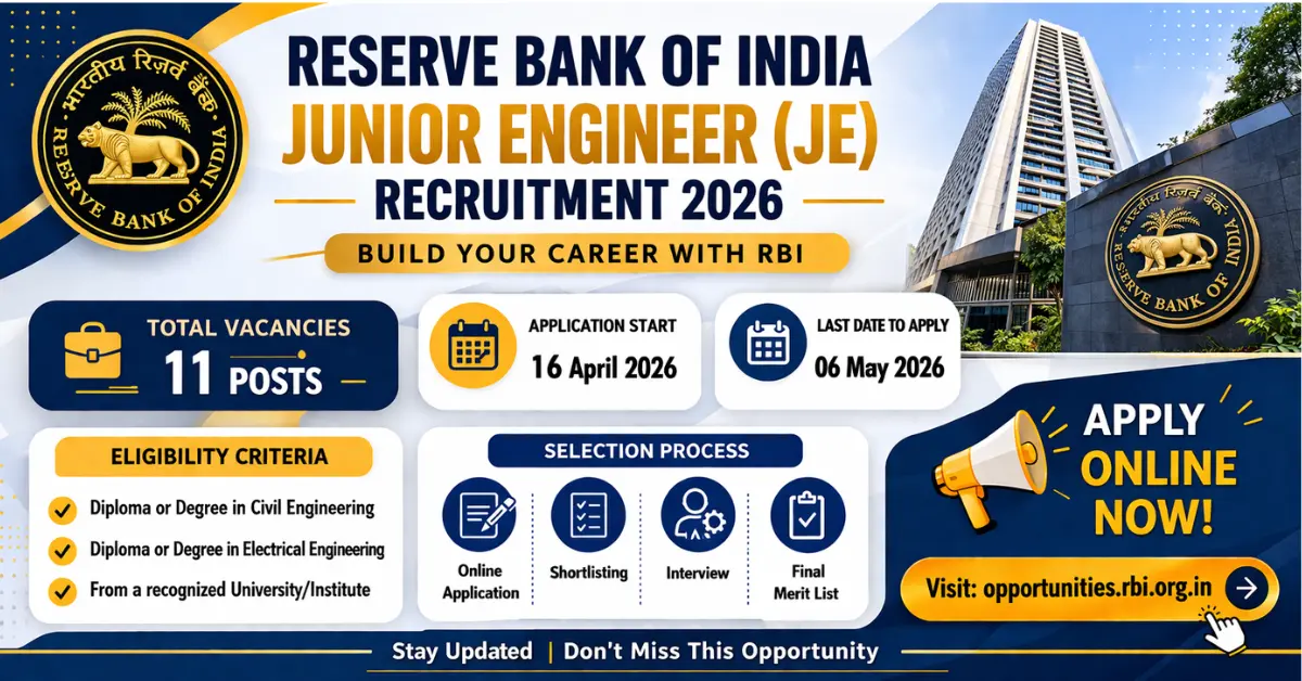 RBI Junior Engineer Recruitment 2026 Apply Online For 11 Posts