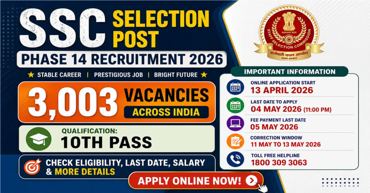 SSC Selection Post Phase 14 Apply Online Out 3003 Posts
