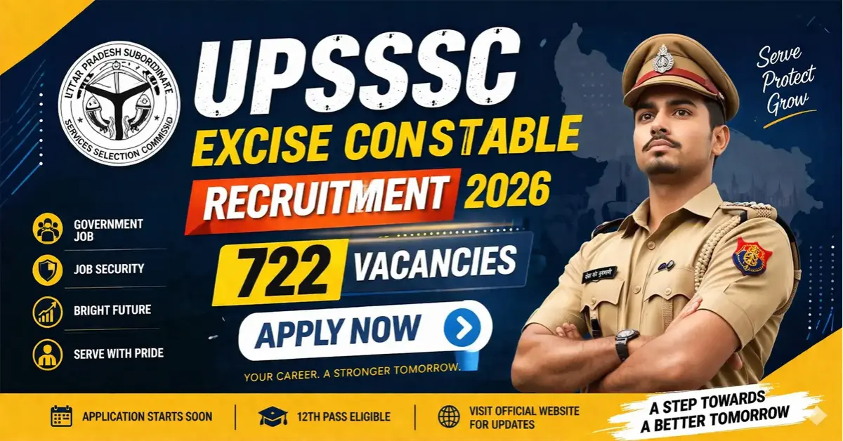 UPSSSC Excise Constable Recruitment 2026 Apply Online For 722 Posts