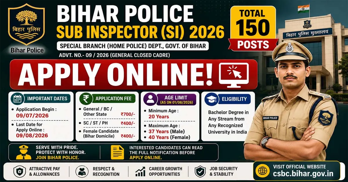BPSSC Bihar Police Sub Inspector Si Recruitment 2026 Online Apply