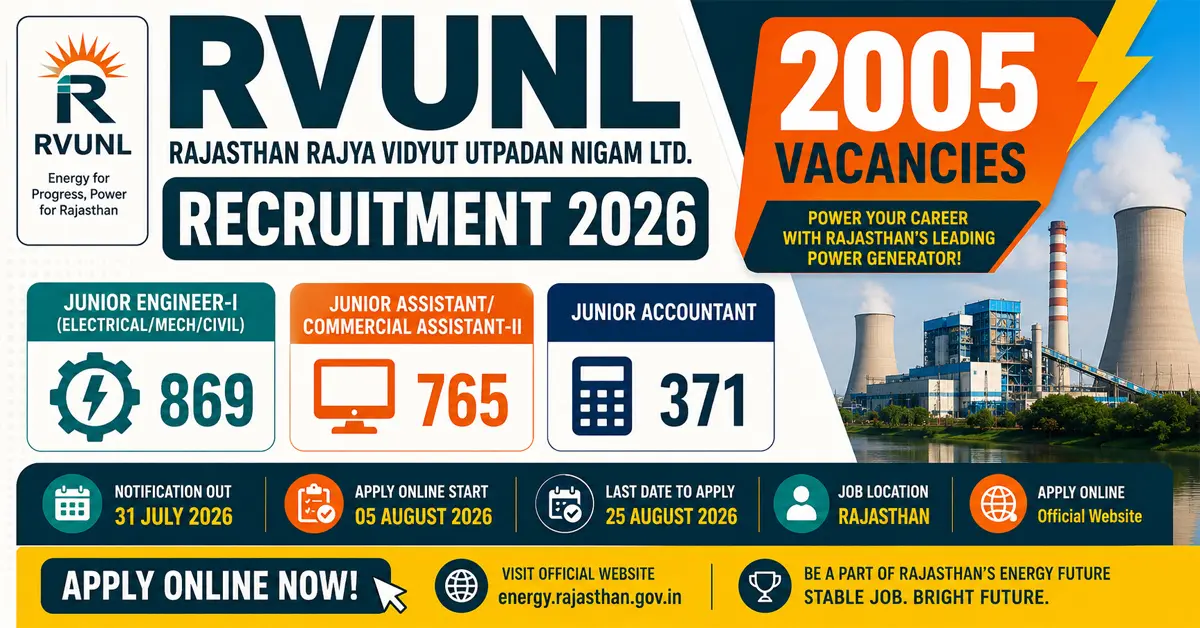 RRVUNL JE Junior Assistant Recruitment 2026 Out 2005 Posts
