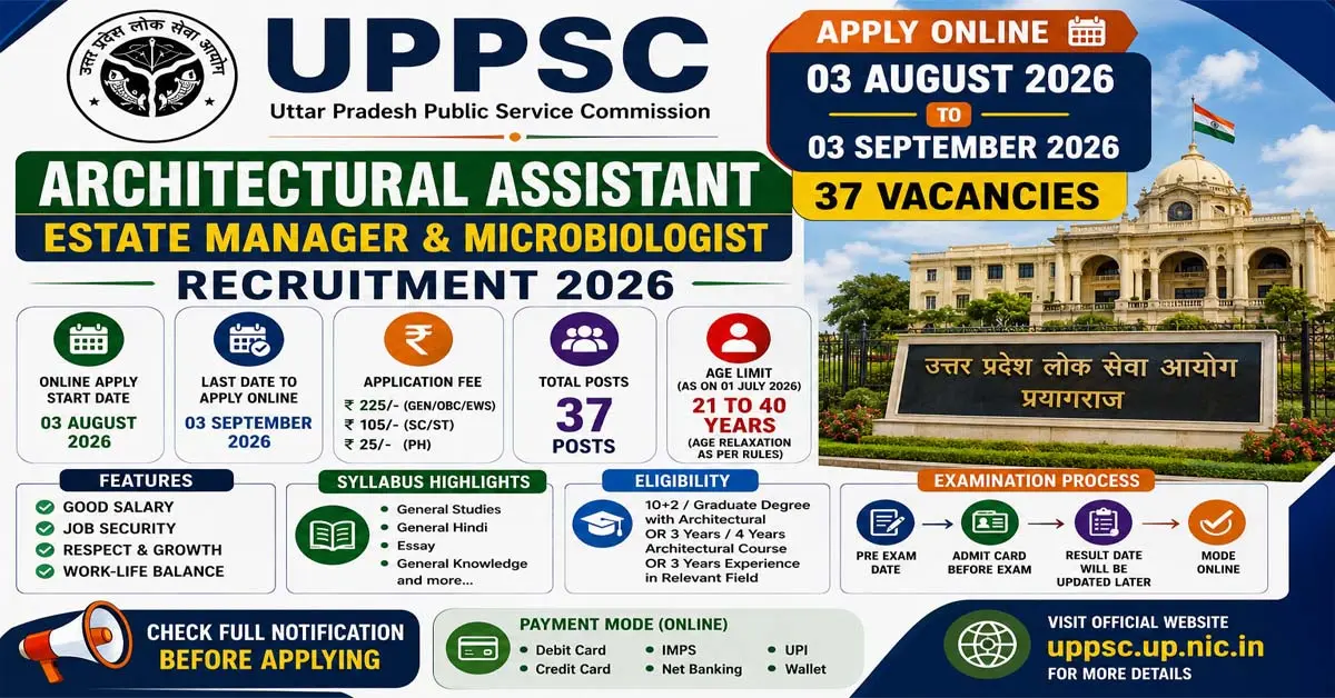 UPPSC Architectural Assistant Various Post Recruitment 2026 Apply