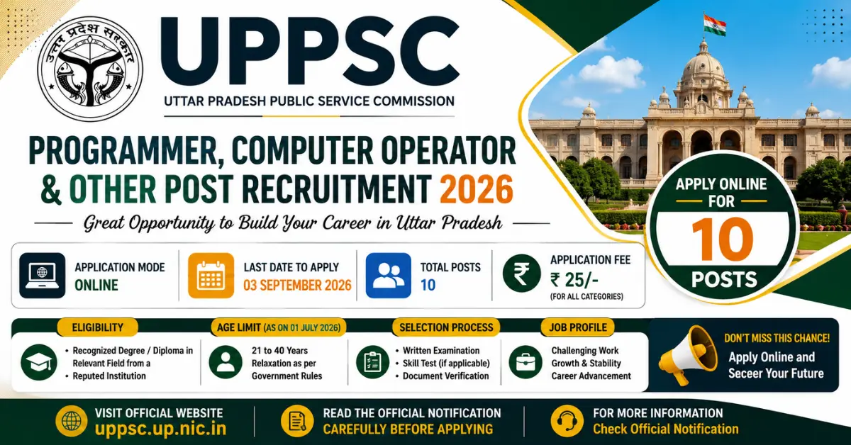 UPPSC Computer Operator Various Post Recruitment 2026 Apply Online