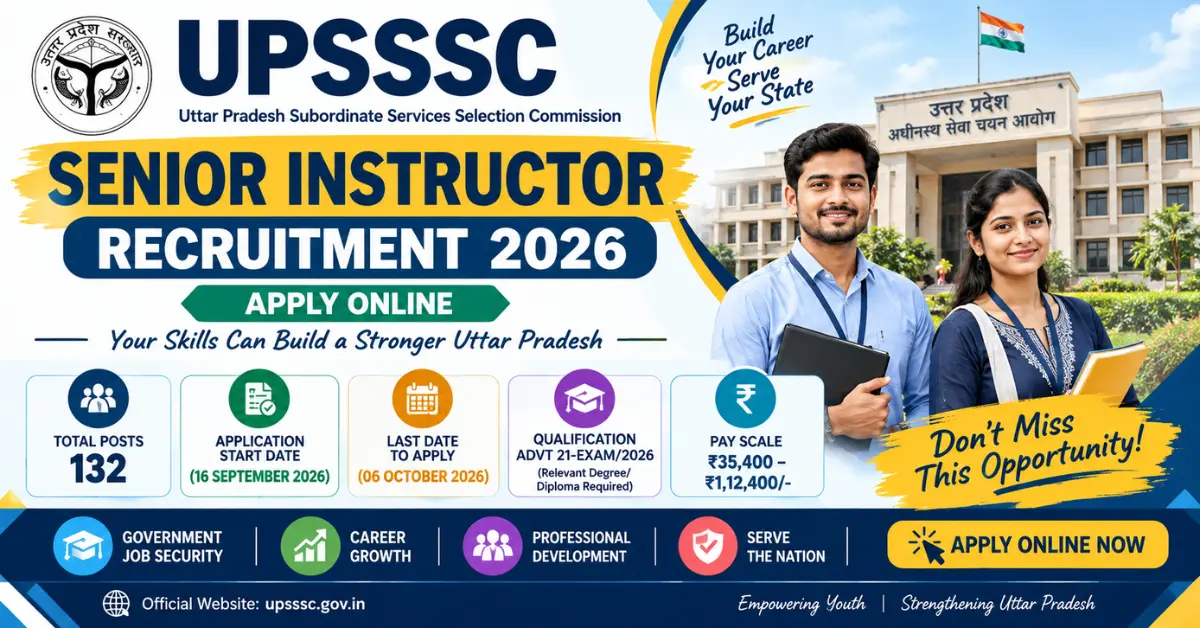 UPSSSC Senior Instructor Recruitment 2026 Notification Out For 132 Posts