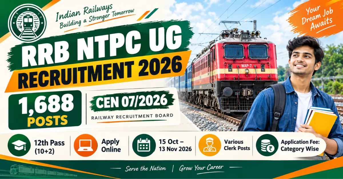 RRB NTPC 10+2 UG Recruitment 2026 – Apply Online for 1,688 Posts
